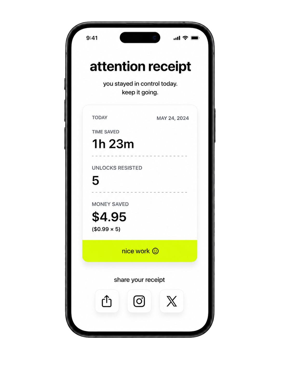 Attention receipt screen